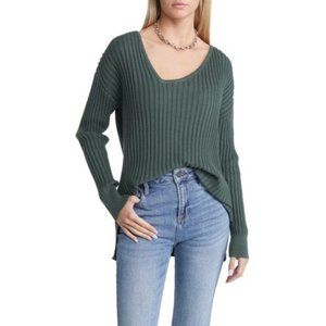 Open Edit Asymmetric V-Neck Tunic Sweater NEW